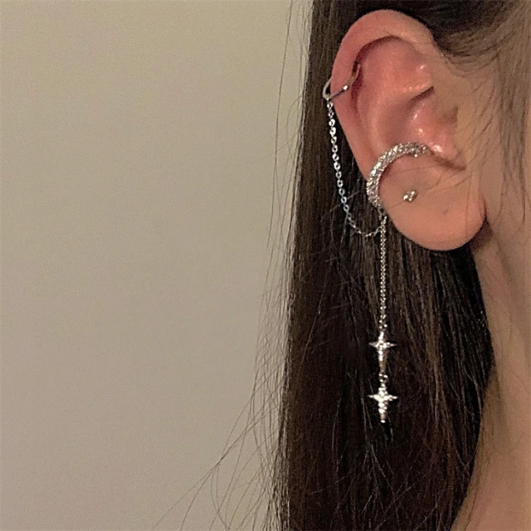 Yu Fashions Single Pc Star Moon Drop Korean Punk High Fashion EarHook Ear Crawler Earring