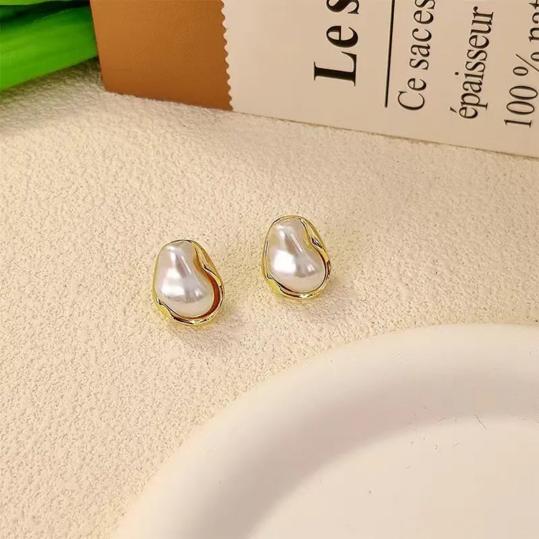 Yu Fashions Ocean Pearl High Fashion Golden Detail Korean Earrings Pair