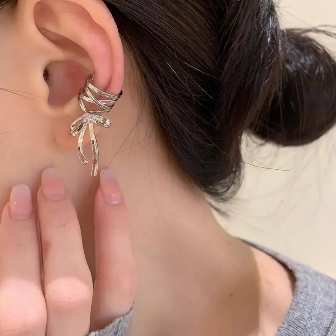 Yu Fashions Ribbon Hoop Aesthetics Ballet Style Statement Clip On Wrap Korean Earring Pair