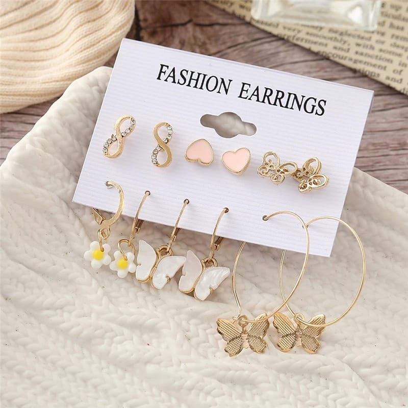 Stylish Pink Heart Pearl Infinity Earrings Set of 6 Pairs For Women