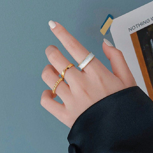 Yu Fashions White & Golden Korean Elegant Ring Set of 3