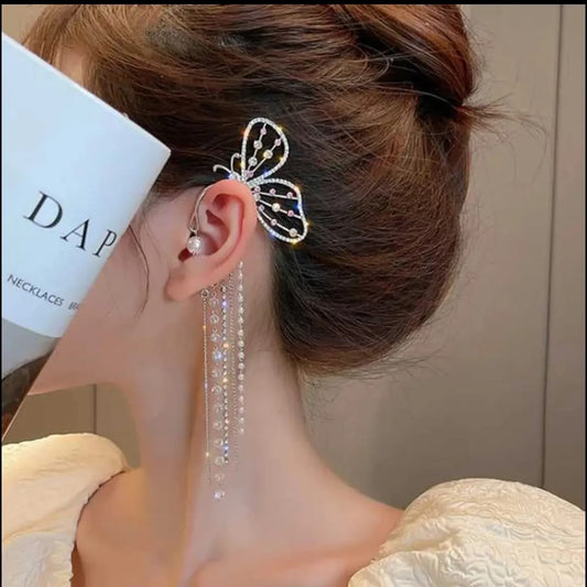Yu Fashions Single Pc Rhinestone Pink Crystal Pearl Earhook Korean Earring