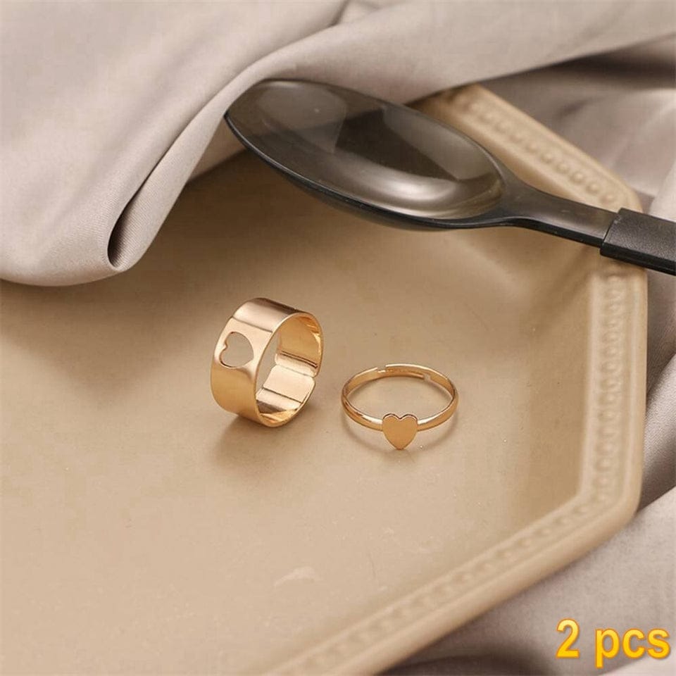 Yu Fashions Couple Best Friend Heart Korean Golden Ring Set of 2