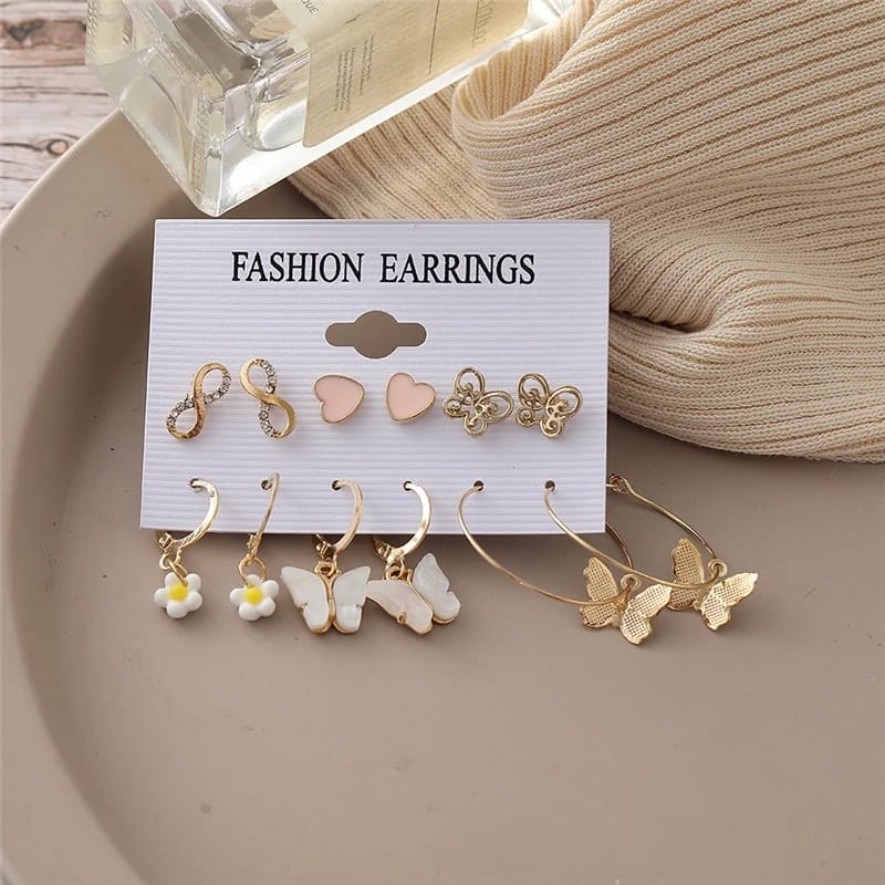 Stylish Pink Heart Pearl Infinity Earrings Set of 6 Pairs For Women