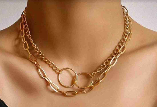Yu Fashions 2 Circle 2 layered Necklace Chain