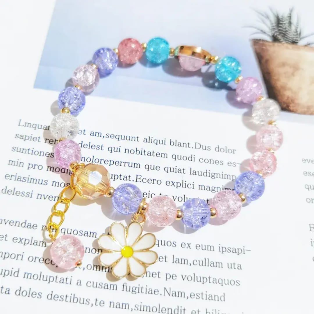 Yu Fashions Crystal Multicolourd Beads Sunflower Charm Cute Korean Bracelet