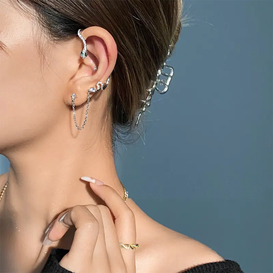 Yu Fashions Silver Snake Chain Korean Single Pc Punk High Fashion EarHook Ear Crawler Earrings
