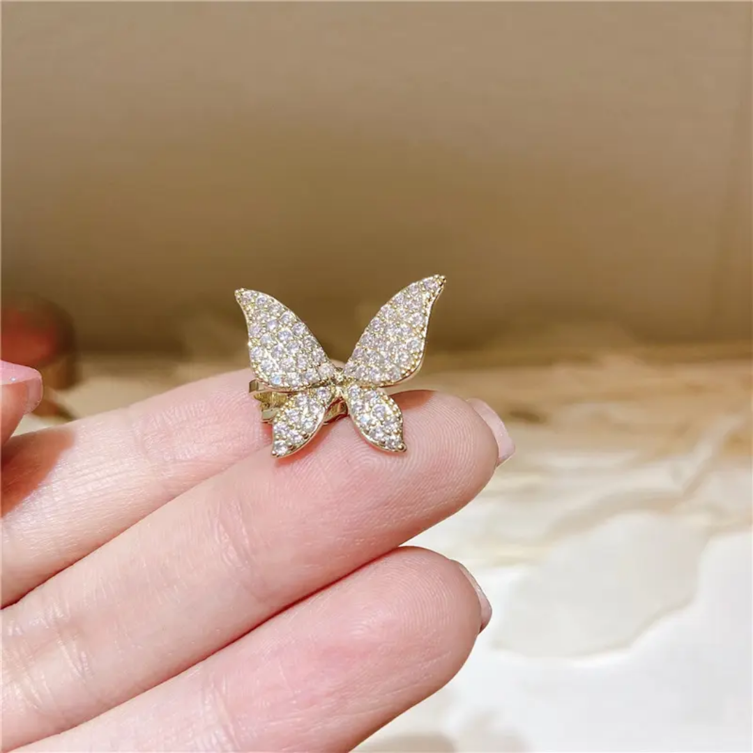 Yu Fashions Cute Golden Rhinestone Single Pc Butterfly High Fashion Bone EarClip No Piercing earHook Ear Crawler Earring