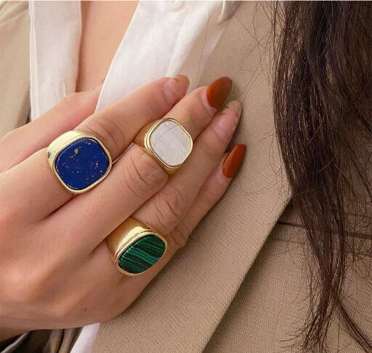 Yu Fashions High Fashion Stone Textured Korean Ring Set of 3