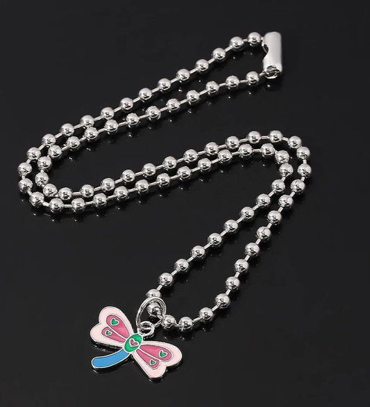 Yu Fashions Pink Purple Insect Dragon Fly Cute Korean Necklace
