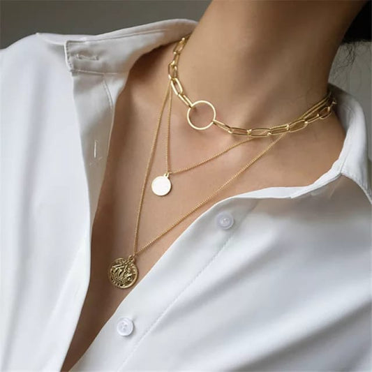 Yu Fashions 3 layered Circle Coin Pendent Multilayered Necklace Chain