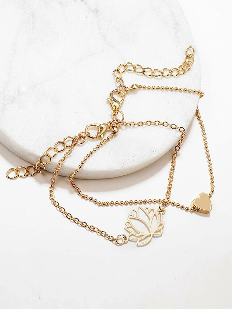 Yu Fashions 2 Layered Lotus Heart Golden Multilayered Korean Bracelet
