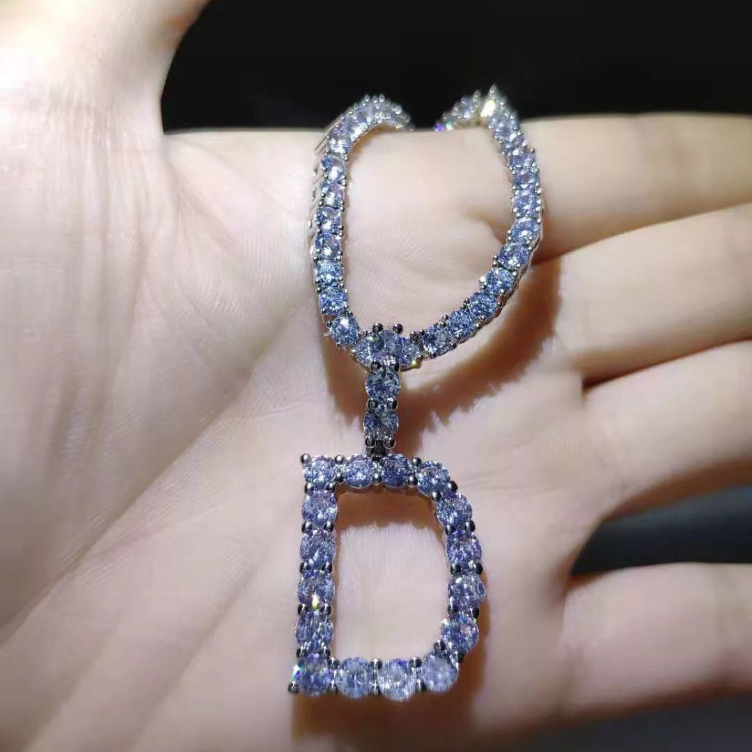 Yu Fashions Rhinestone Alphabet Name Initial Pendent Necklace Tennis Chain