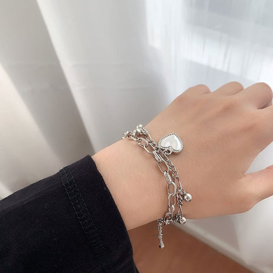 Yu Fashions 2 layered Heart Charm Link Chain Stainless Steel Multilayered Korean Bracelet