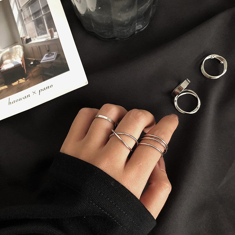 Yu Fashions Silver Spiral Korean High Fashion Korean Ring set of 6