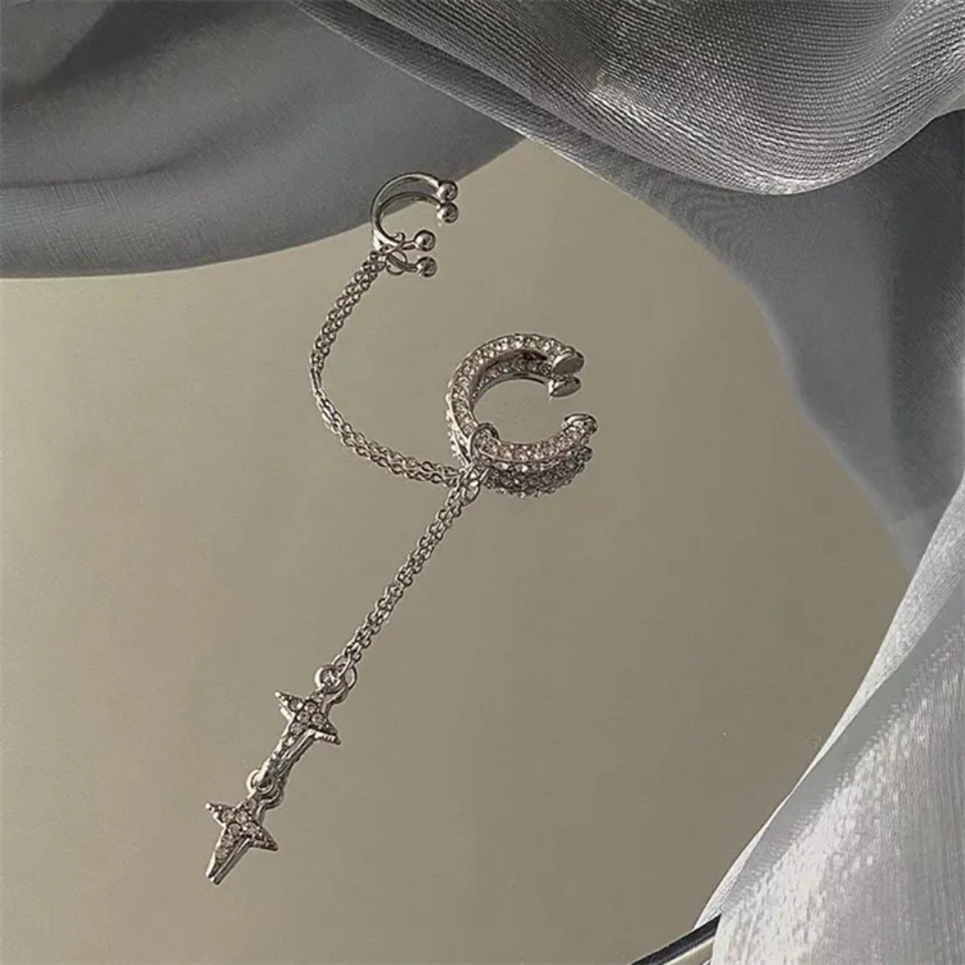 Yu Fashions Single Pc Star Moon Drop Korean Punk High Fashion EarHook Ear Crawler Earring