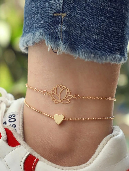 Yu Fashions 2 layered Heart & Lotus Layered Korean Anklet