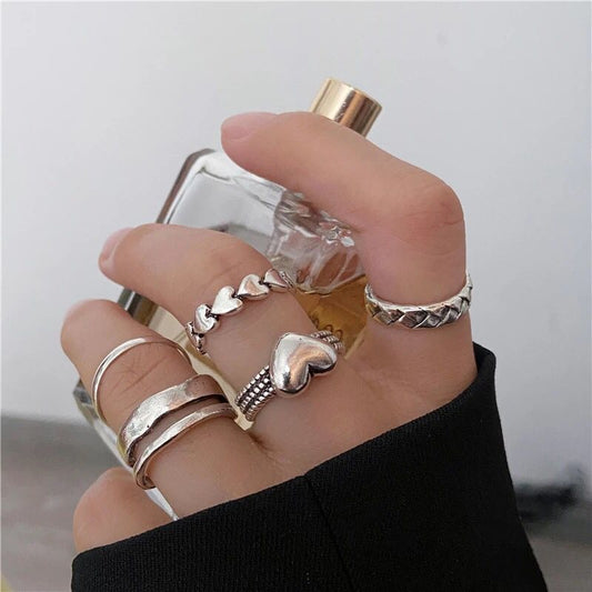 Yu Fashions Heart Link Chain Korean Ring Set of 5