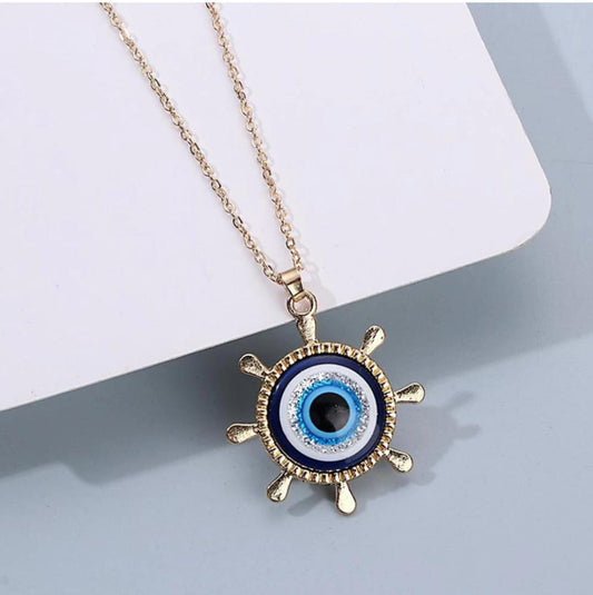 Yu Fashions Evil Eye Wheel Minimal Pendent Korean Necklace