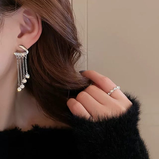 Yu Fashions C Shaped Rhinestone Drop Crystal Trending  Korean Earrings Pair