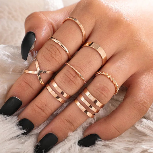 Yu Fashions Twisted Elegant High Fashion Korean Ring Set of 8