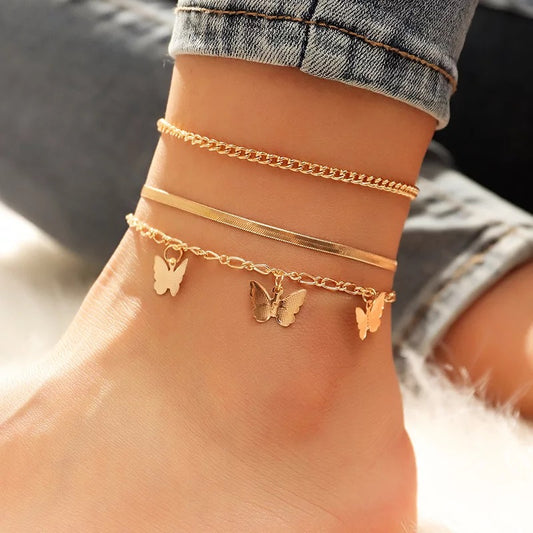 Yu Fashions 3 Layered Butterfly Link Snake Multilayered Korean Anklet