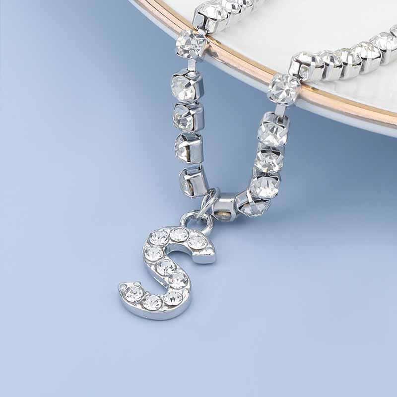 Yu Fashions Rhinestone Alphabet Name Initial Pendent Necklace Tennis Chain