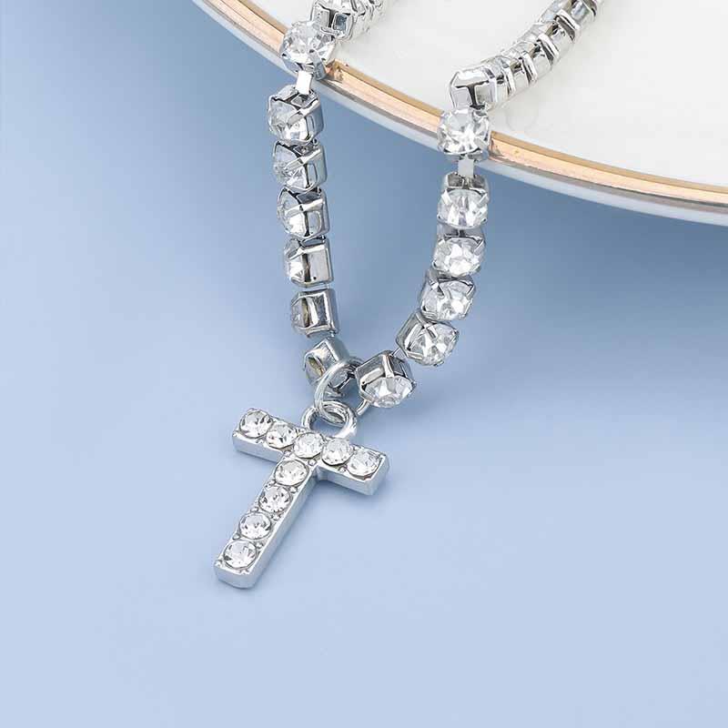 Yu Fashions Rhinestone Alphabet Name Initial Pendent Necklace Tennis Chain