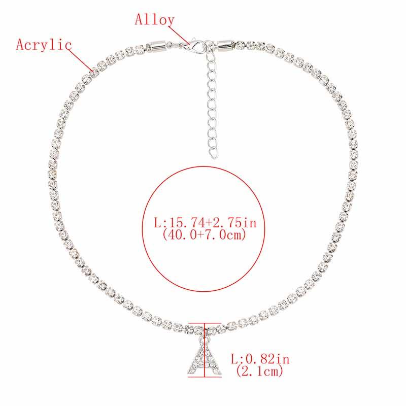 Yu Fashions Rhinestone Alphabet Name Initial Pendent Necklace Tennis Chain