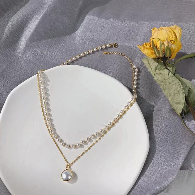 Yu Fashions 2 layered Pearl Pendent Pearl Golden Necklace Chain