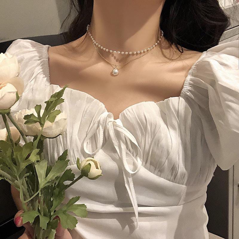 Yu Fashions 2 layered Pearl Pendent Pearl Golden Necklace Chain