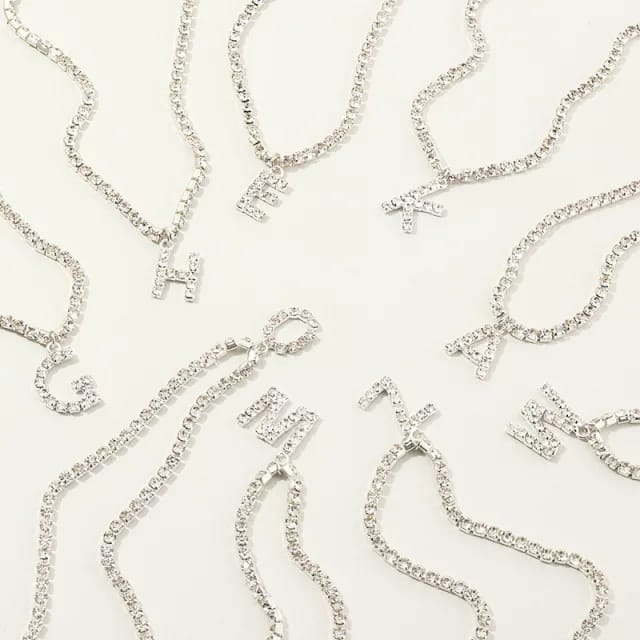 Yu Fashions Rhinestone Alphabet Name Initial Pendent Necklace Tennis Chain