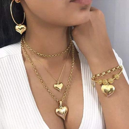 Yu Fashions 3 layered Heart Pendent Multilayered Necklace Chain