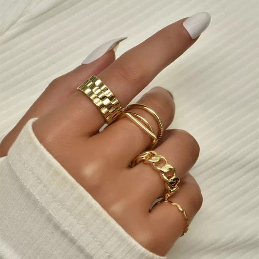 Yu Fashions Geometrical Square Shaped High Fashion Korean Ring Set of 6