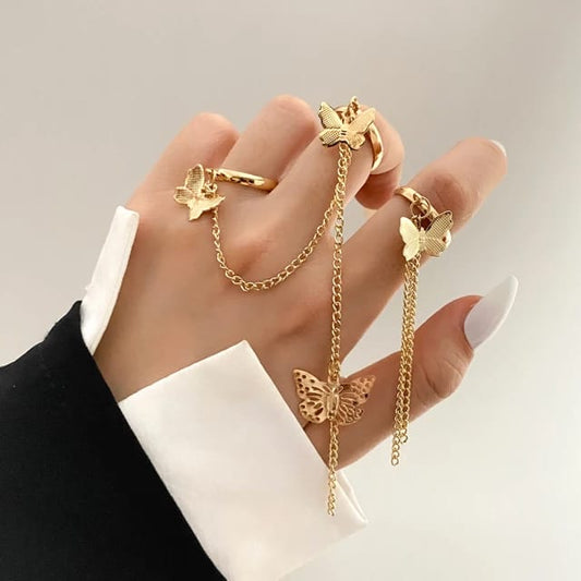 Yu Fashions Butterfly Joined Chain Korean Ring Set