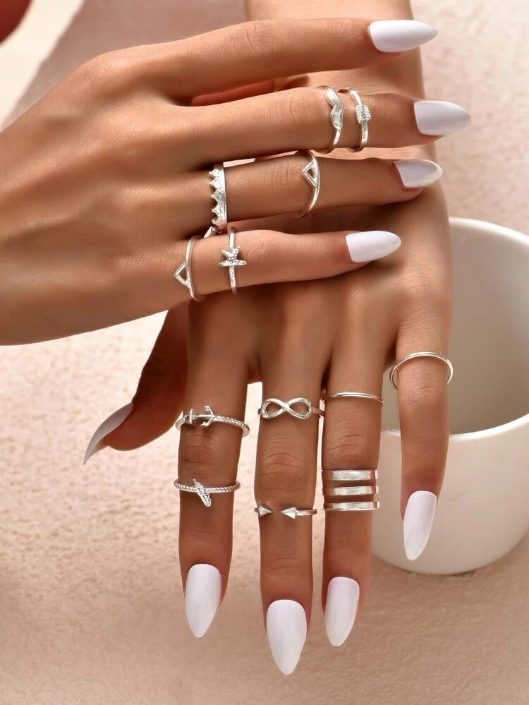 Yu Fashions Infinity Bohemian Silver Ring Set of 14