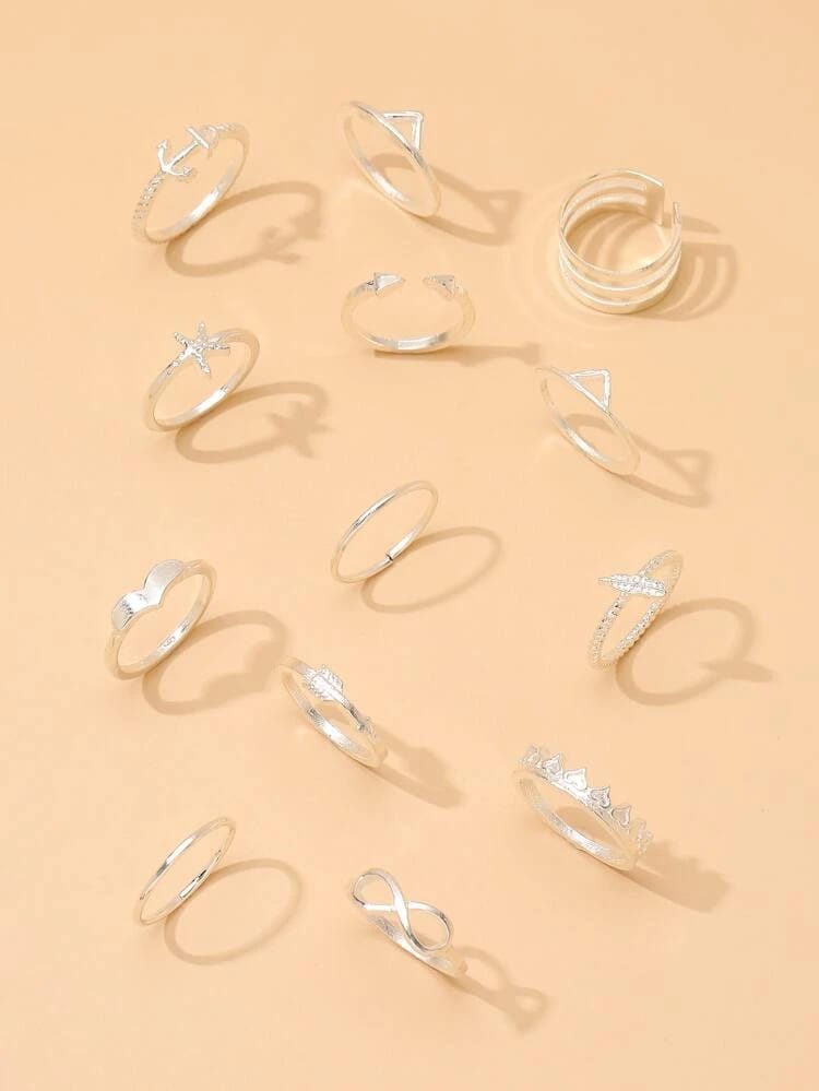 Yu Fashions Infinity Bohemian Silver Ring Set of 14