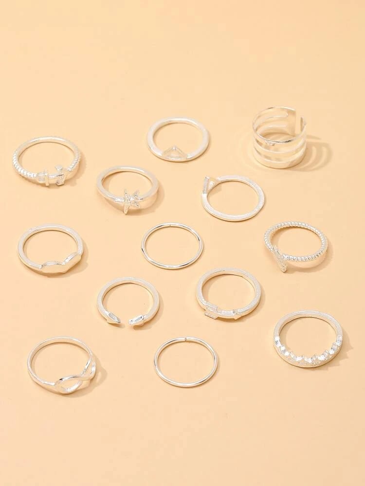 Yu Fashions Infinity Bohemian Silver Ring Set of 14