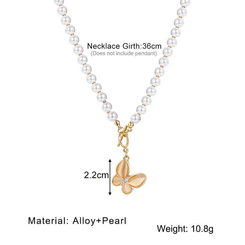 Yu Fashions Cute Butterfly Pendent Stone Pearl Necklace Chain