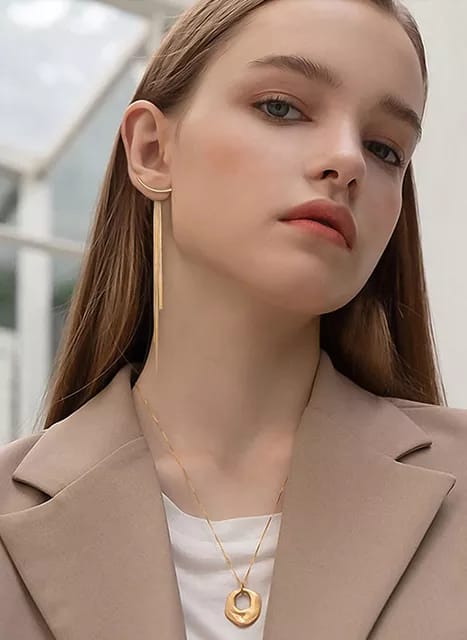 Yu Fashions Golden T Shaped Tassel Korean Earrings Pair