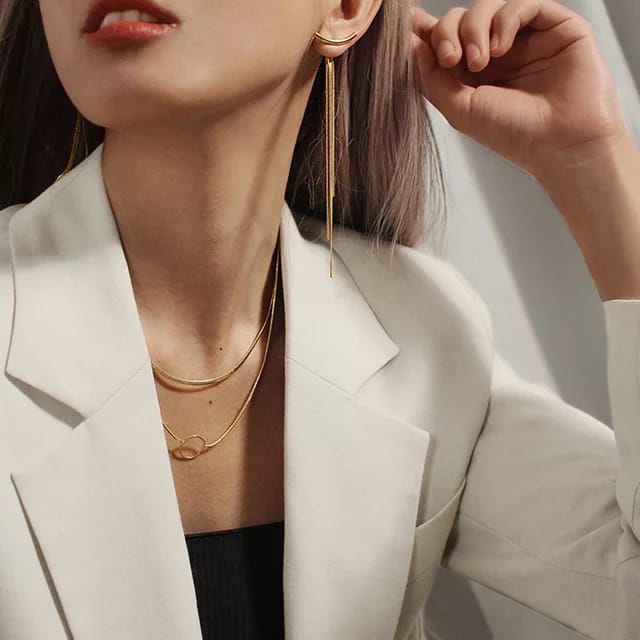 Yu Fashions Golden T Shaped Tassel Korean Earrings Pair