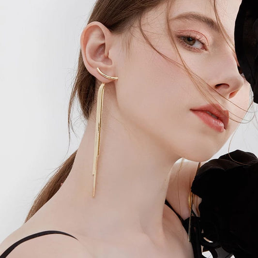 Yu Fashions Golden T Shaped Tassel Korean Earrings Pair