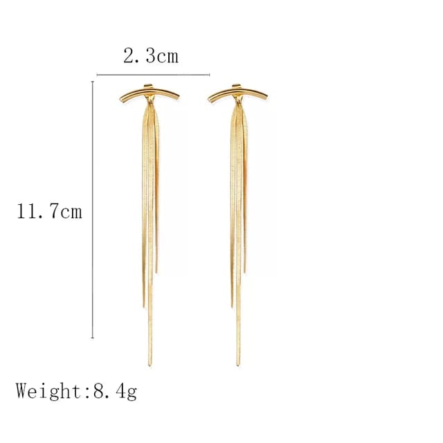 Yu Fashions Golden T Shaped Tassel Korean Earrings Pair