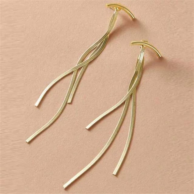 Yu Fashions Golden T Shaped Tassel Korean Earrings Pair