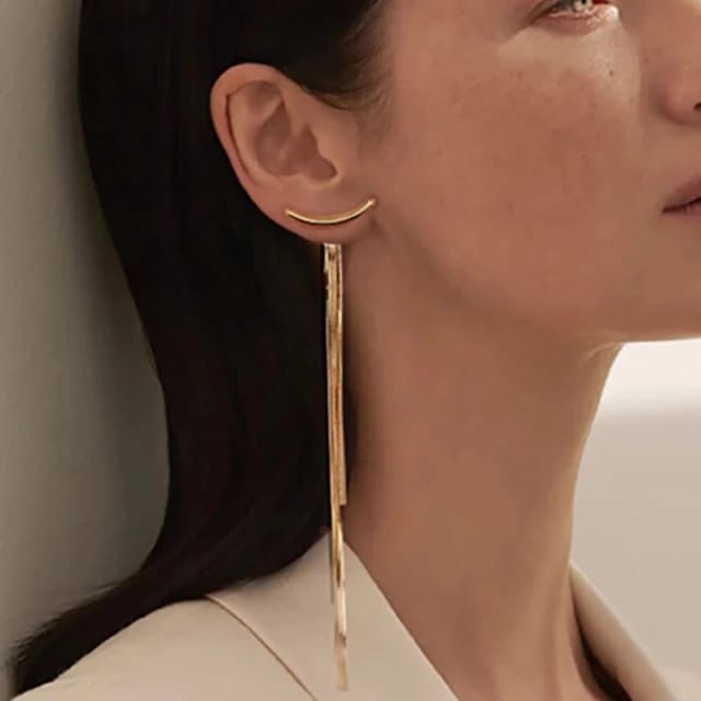 Yu Fashions Golden T Shaped Tassel Korean Earrings Pair