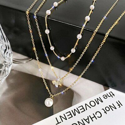 Yu Fashions Trending 3 layered Pearl Pendent Butterfly Pearl Chain Necklace