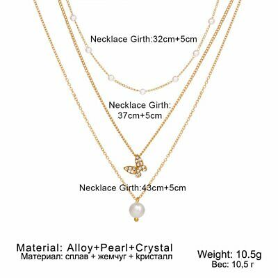 Yu Fashions Trending 3 layered Pearl Pendent Butterfly Pearl Chain Necklace