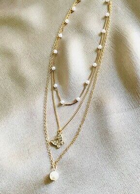 Yu Fashions Trending 3 layered Pearl Pendent Butterfly Pearl Chain Necklace