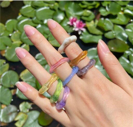 Yu Fashions Acrylic Punk Pinterest Inspired Korean Ring Set of 8