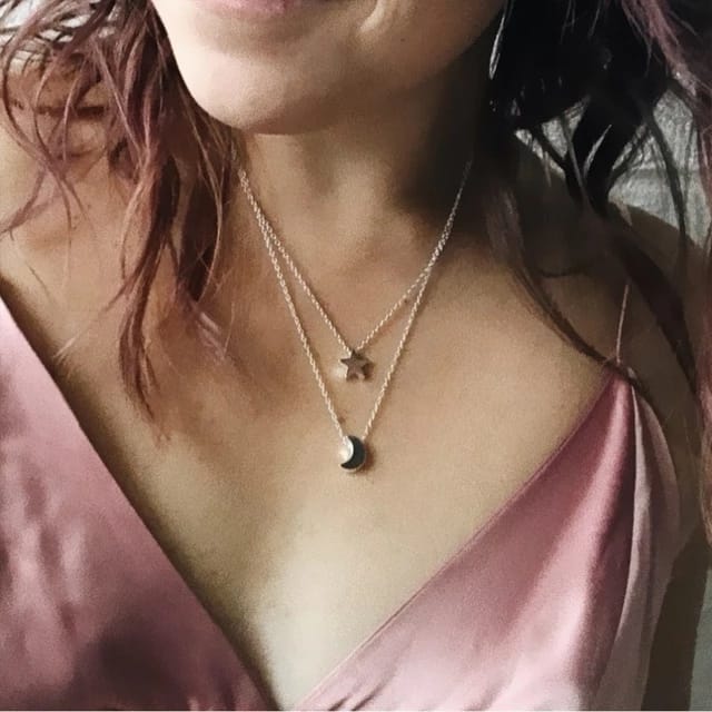 Yu Fashions Moon & Star Minimal Pendent 2 layered Necklace Chain